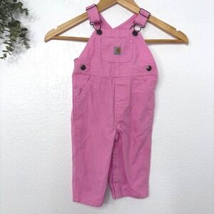 Carhartt Pink Canvas Bib Overalls Baby Girls 9M Heart Hardware Snap Crotch